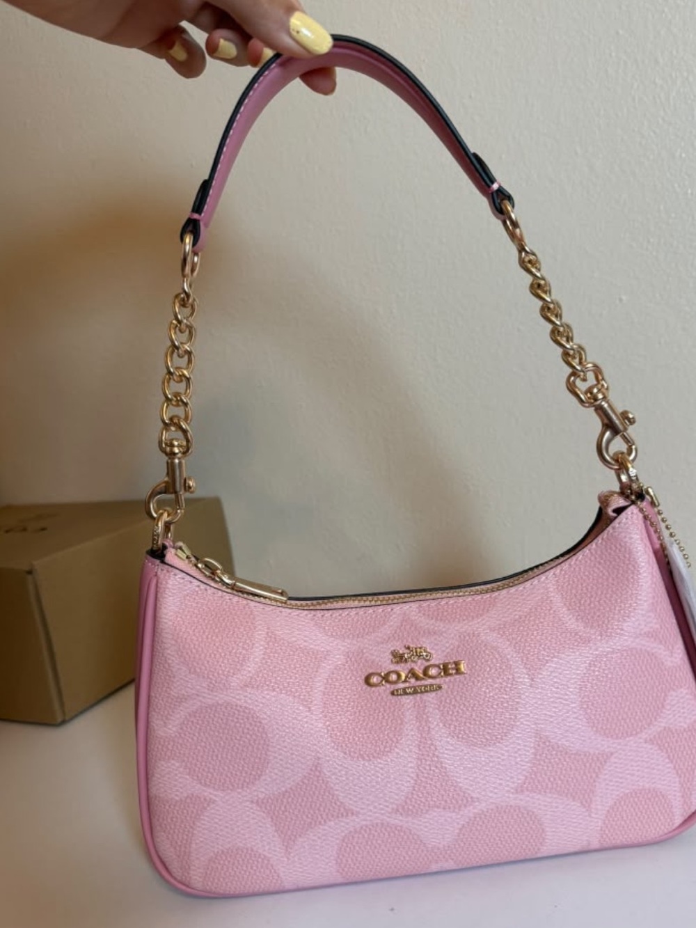 Coach Pink Signature Jacquard Chain-Handle Shoulder Bag